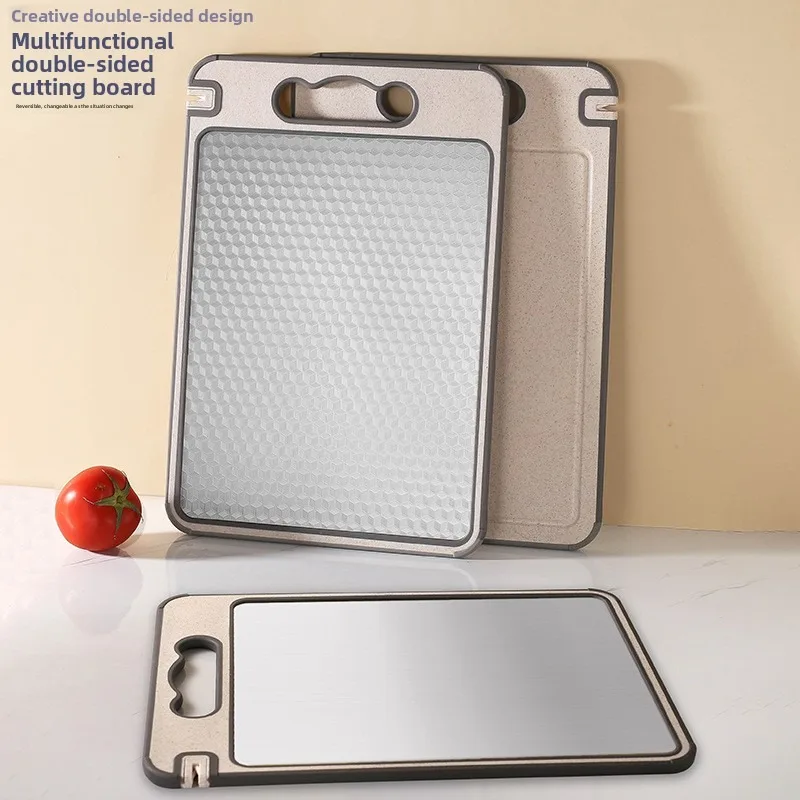 304 Stainless Steel Chopping Board Double Sided Non Slip with PP Edge Thawing Anti Mold Kitchen Cutting Board Set for Home Use
