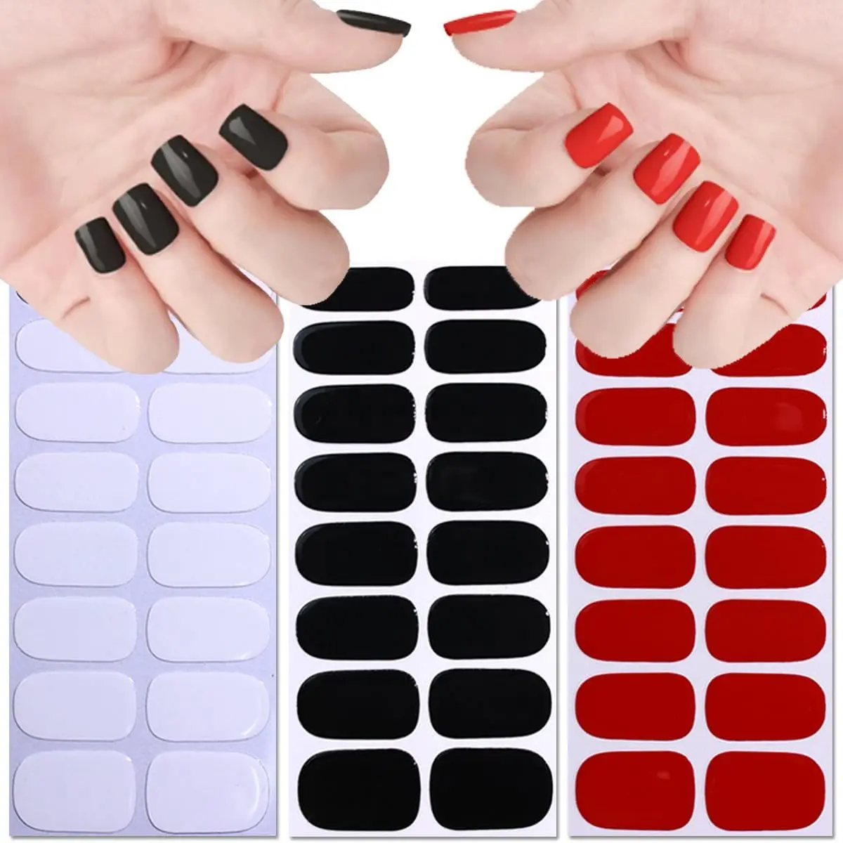 16 Tips Oval Solid Color Nail Stickers Decals UV Semi Curing Gel Nail Sticker Christmas Red/Green Full Cover DIY Manicure Wraps