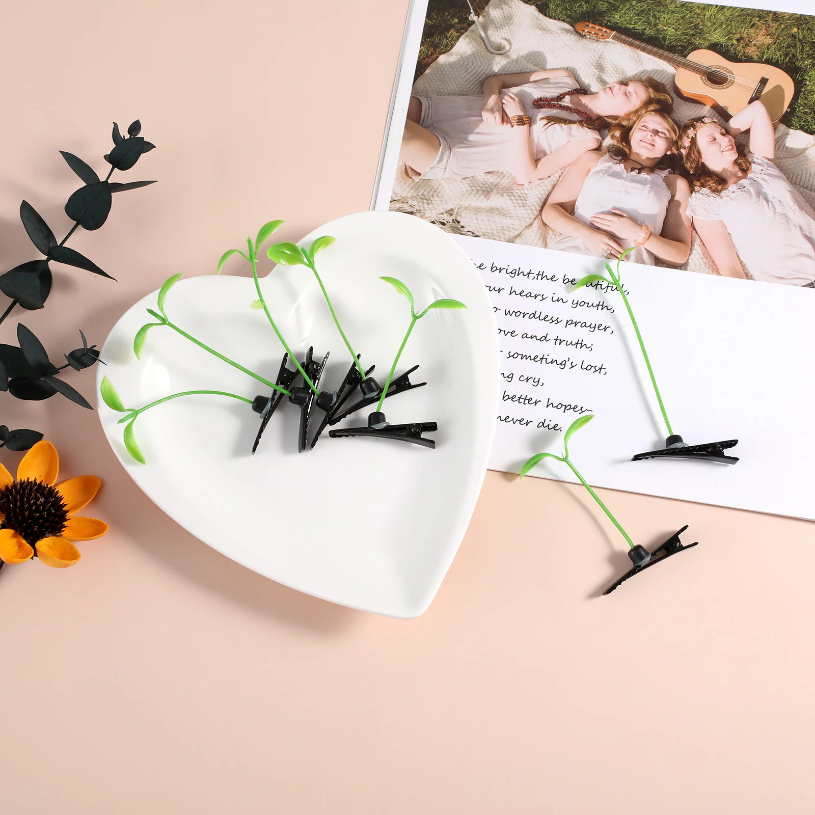 

50Pcs Hair Clips Creative Grass Hairpin DIY Craft Supplies Bean Sprout Hairpin for Girls Kids Hair Ornaments Headdress for Girls