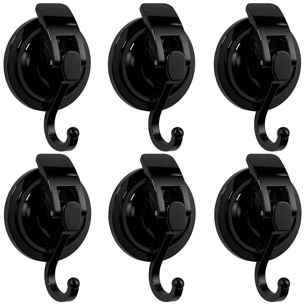 

6Pack Heavy Duty Vacuum Suction Cup Hooks Powerful Hooks Wreath Hanger Easy to Install and Removable for Bathroom Black