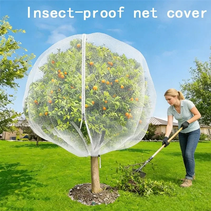 Large plant protection cover with rope and zipper, used for insect and bird nets on flowers and fruits, gardening tools