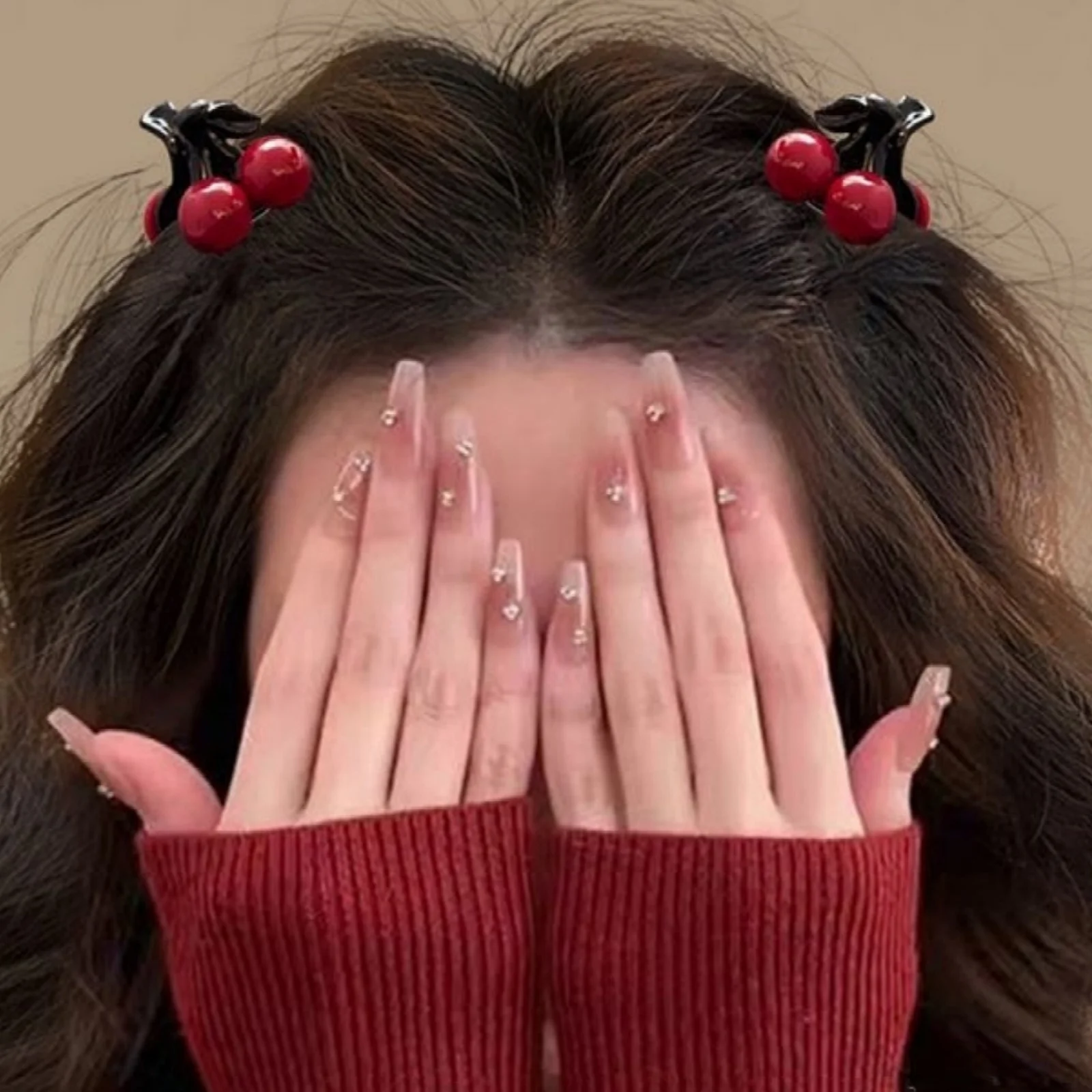 4-8PCS Red Beads Cherry, Small Hair Clips, Sweet, Girl, Broken Hair, Mini Clips, Versatile, Bangs Side Clips, Top Clips, Jewelry