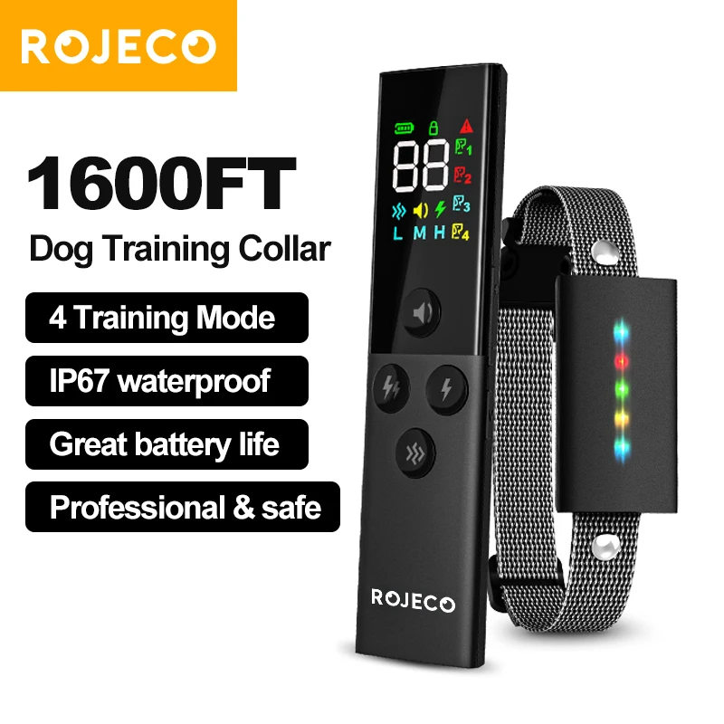 

ROJECO Dog Training Collar with Remote Control 1600FT IP67 Waterproof Electric Dog Collar For Pet Dog Bark Control Stop Collar