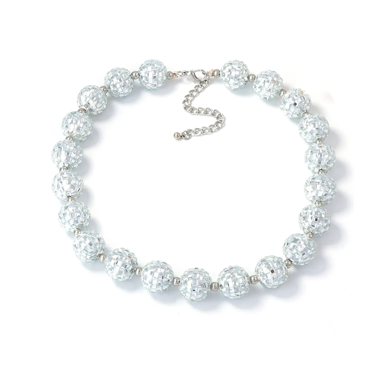 Image of Vintage Disco Ball Perlen Strass Harz Halskette für Frauen Leichte Sparkle Statement Party Casual Schmuck Zubehör