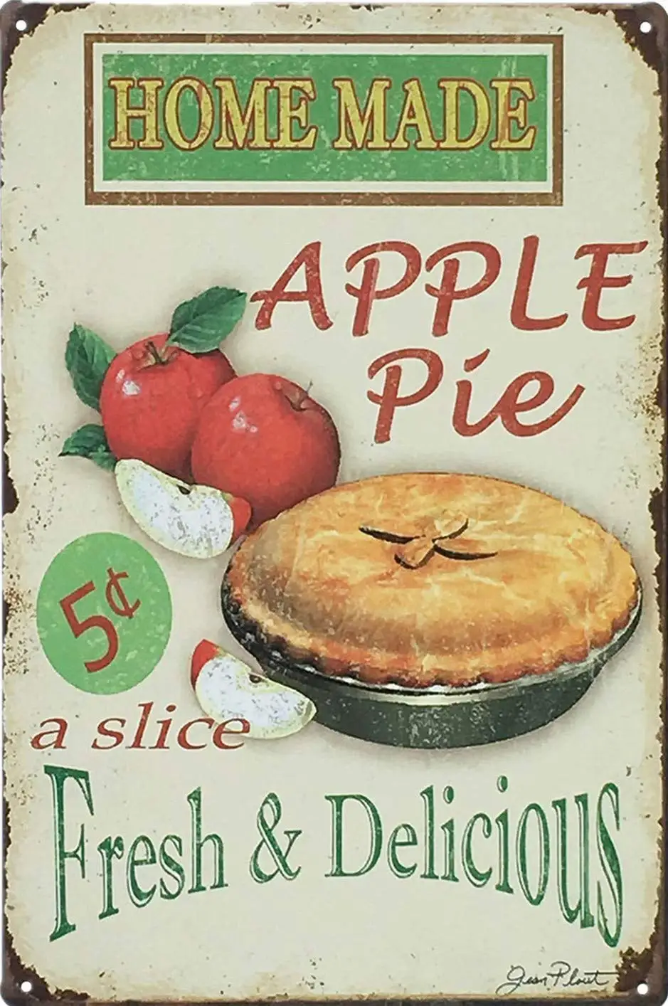 

Vintage Kitchen Sign, Home Made Apple Pie Rustic Metal Tin Sign Retro Decor 8 x 12 Inches (Small)