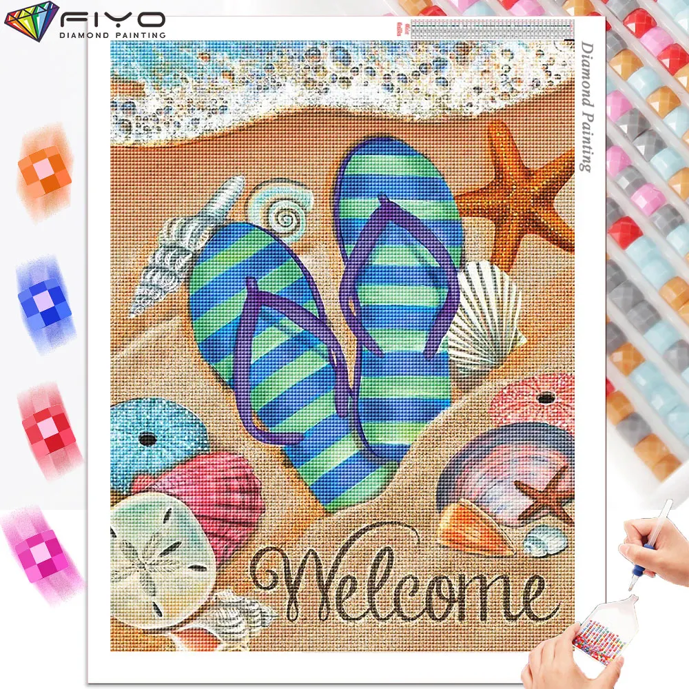 5D DIY Full Drill Diamond Painting Landscape Mosaic Beach Slippers Embroidery Handmade Gift Wall Decor