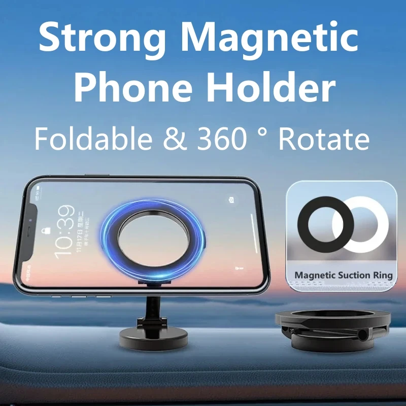 Universal Magnetic Car Phone Mount 360° Rotation Gunmetal Bracket, Universal Fit with 3m Adhesive for iPhone 12/13/14/15