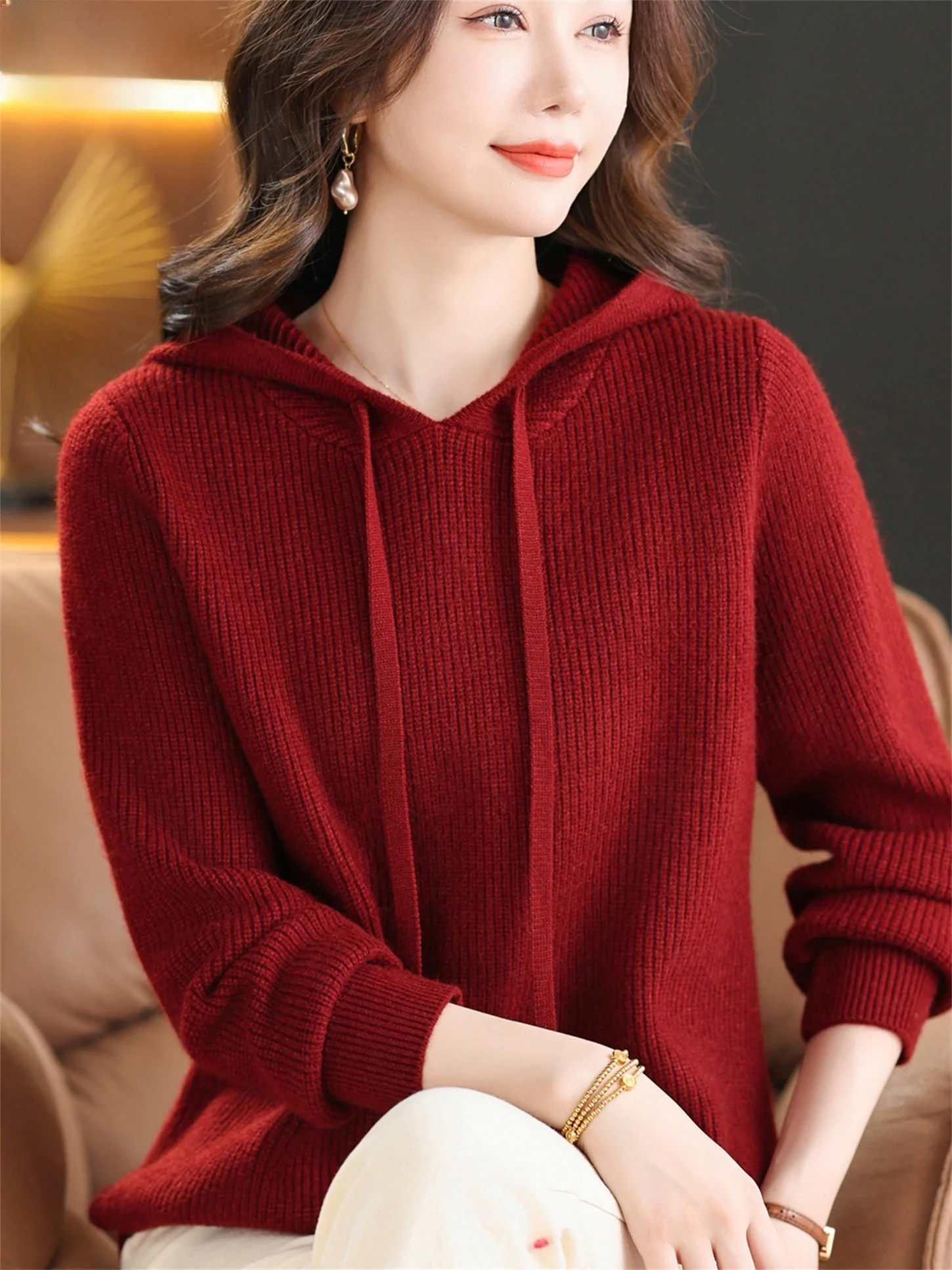 

Вязаный свитер с капюшоном, женский осенне-зимний новый Sle, большие размеры, утягивающий базовый слой, модный, простой цвет для мам...