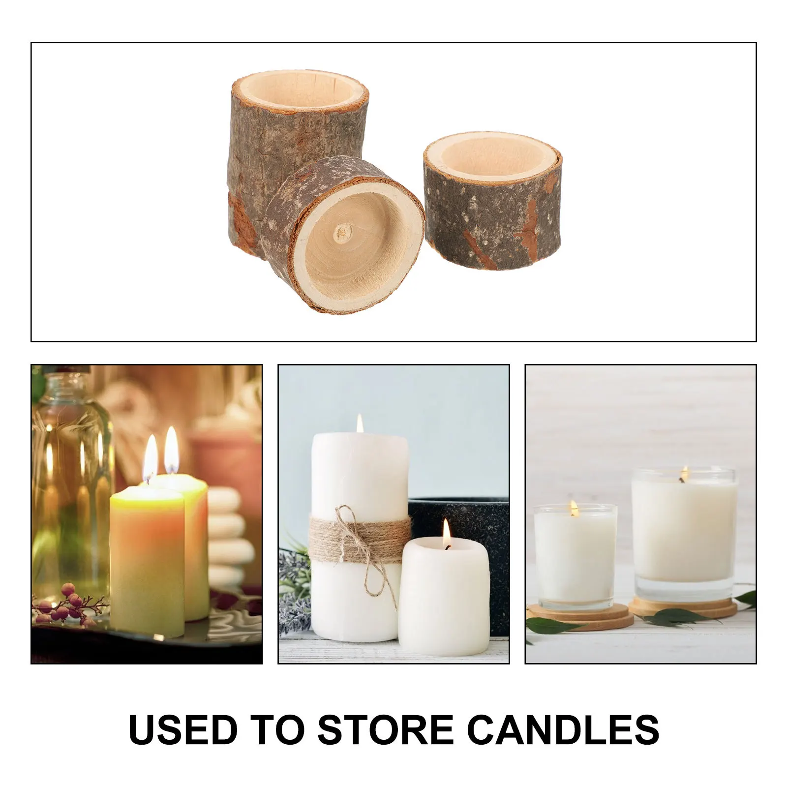 

3Pcs Wood Candlestick Rustic Wooden Candleholder Stable Structure Home Decor Party Tabletop Centerpiece Natural Stand