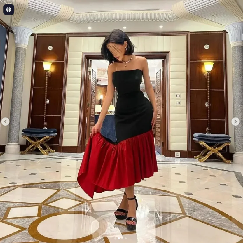 Arábia saudita vestido de noite plissado vermelho personalizado formal vestido de baile feminino preto sem alças pedido festa de casamento vestidos