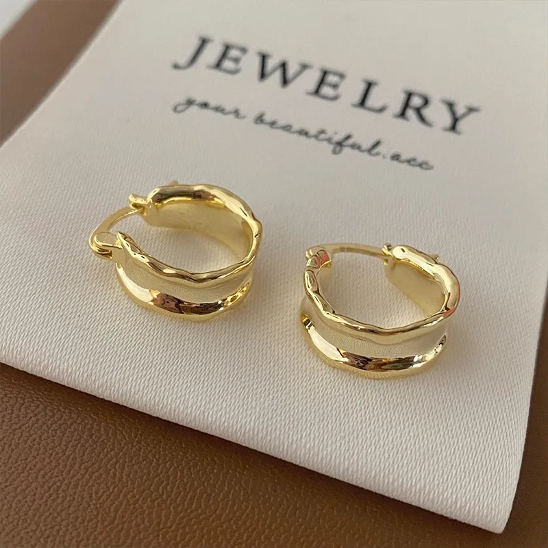 925 Sterling Silver Irregular Wide Face Earrings for Women Ear Hoop Fashion Fine Jewelry Accessories Gifts
