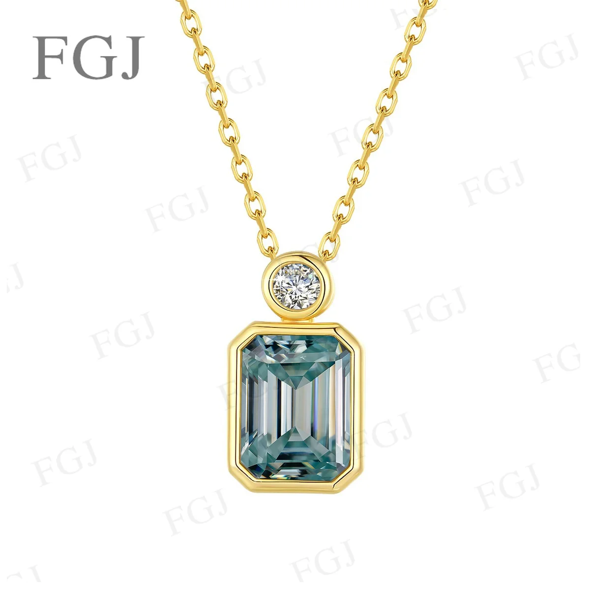Moissanit-Anhänger-Halskette mit Smaragdschliff, 6 x 8 mm, trendiger, edler Schmuck für Damen, Geschenk zum Jahrestag oder zur Hochzeit. – Detail 6