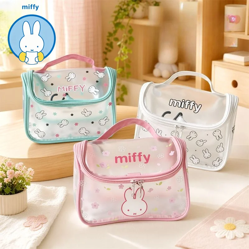Kawaii Miffy Transparent Makeup Bag for Girls High Beauty Storage and Toilet Bag Portable for Outing and Traveling