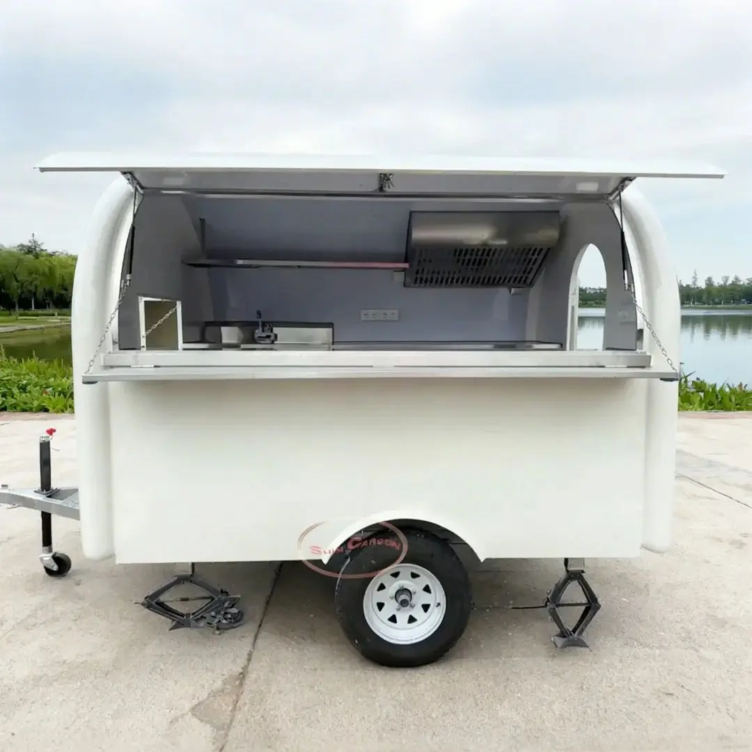 

Stainless Steel Mobile Food Cart Kitchen Trailer Food Truck Catering Vending Cart with Sink Ventilation And Storage Cabinets