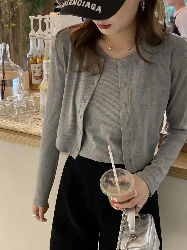 

Fashion Women Cardigan High Waist Cropped Tops Long Sleeve Coat Slim Knit Jacket