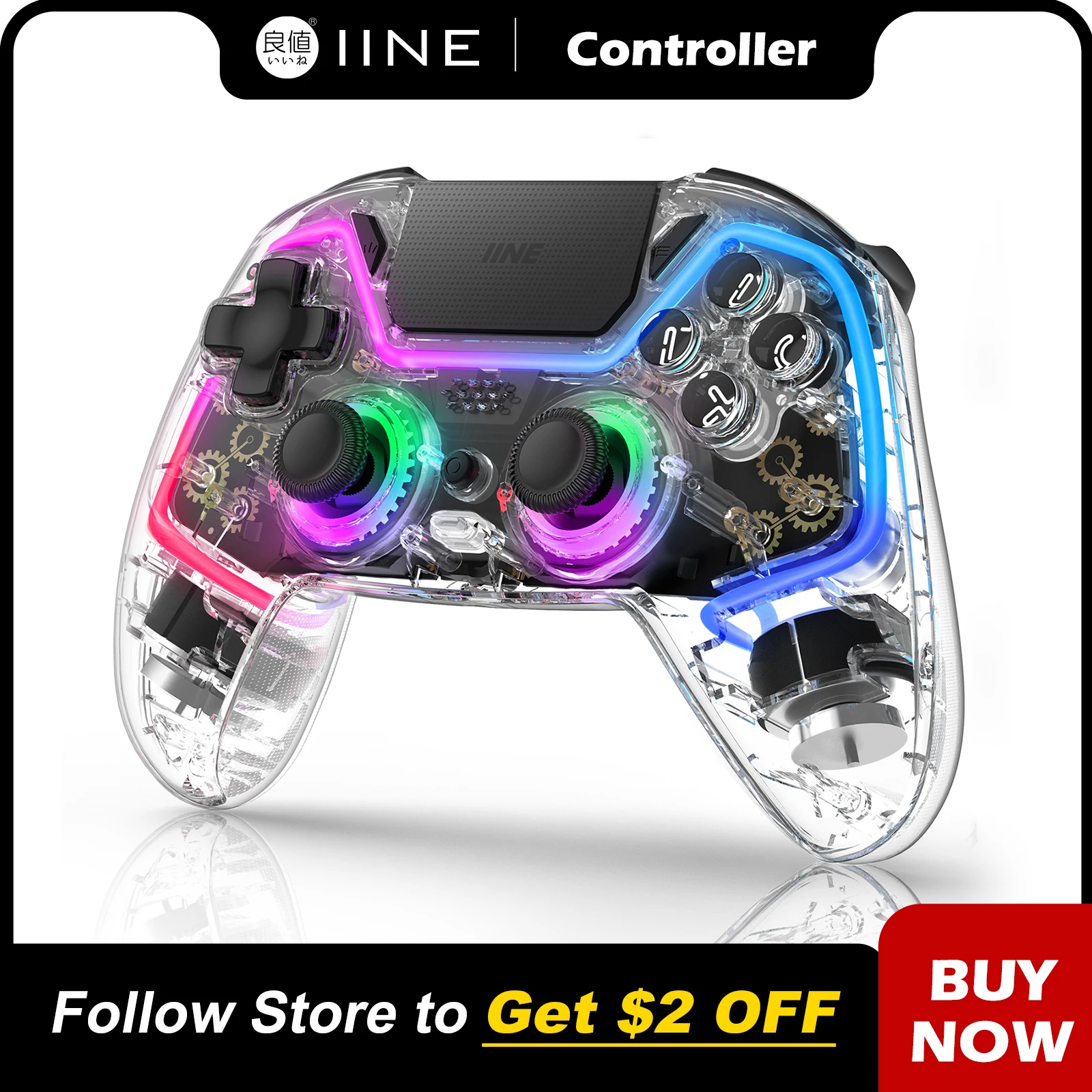 

IINE Bastet Wireless Controller Compatible with PS4/Switch/PC/Android/IOS Hall Effect Joystick & Trigger With Touch Pad