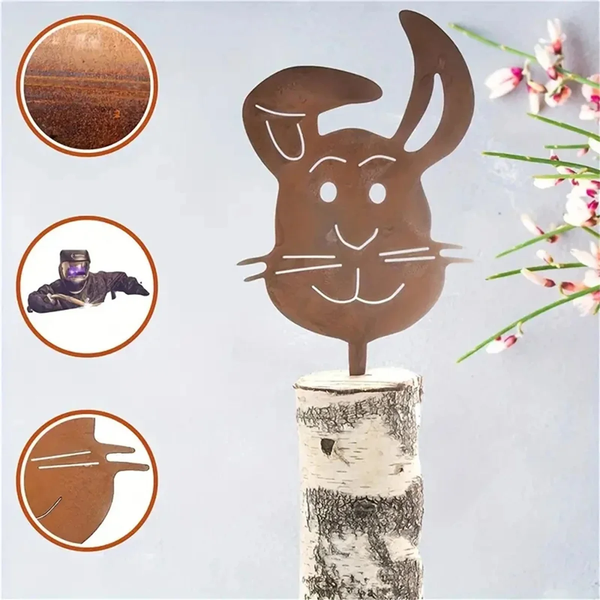 A72Z Handmade Retro Rabbits Ground Plug Outdoor Decoration Rabbits Iron Rusty Craft Outdoor Courtyard Art for Farmhouse Decor