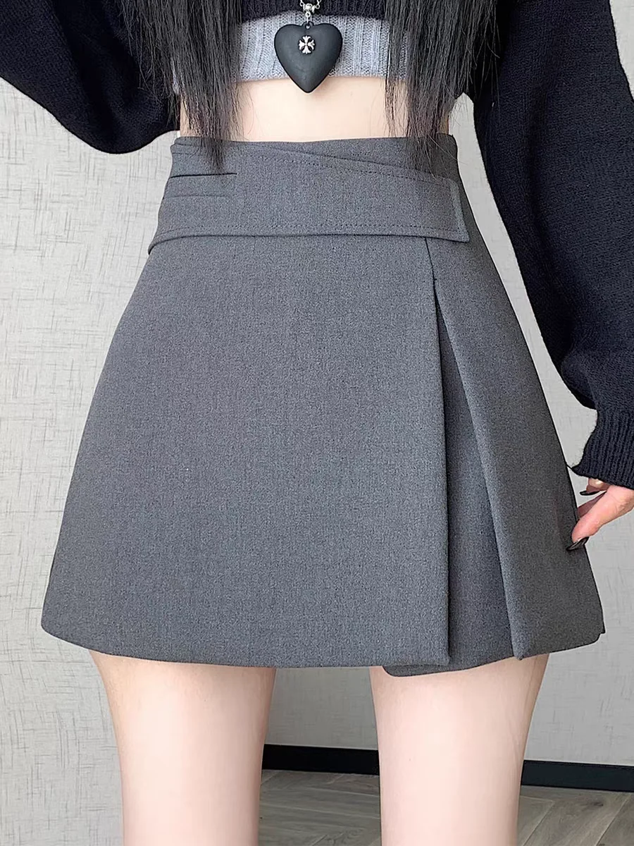 

Серая твидовая юбка-шорты. Новинка 2025 года. Юбка-трапеция с высокой талией для миниатюрных женщин, осенне-зимняя юбка.