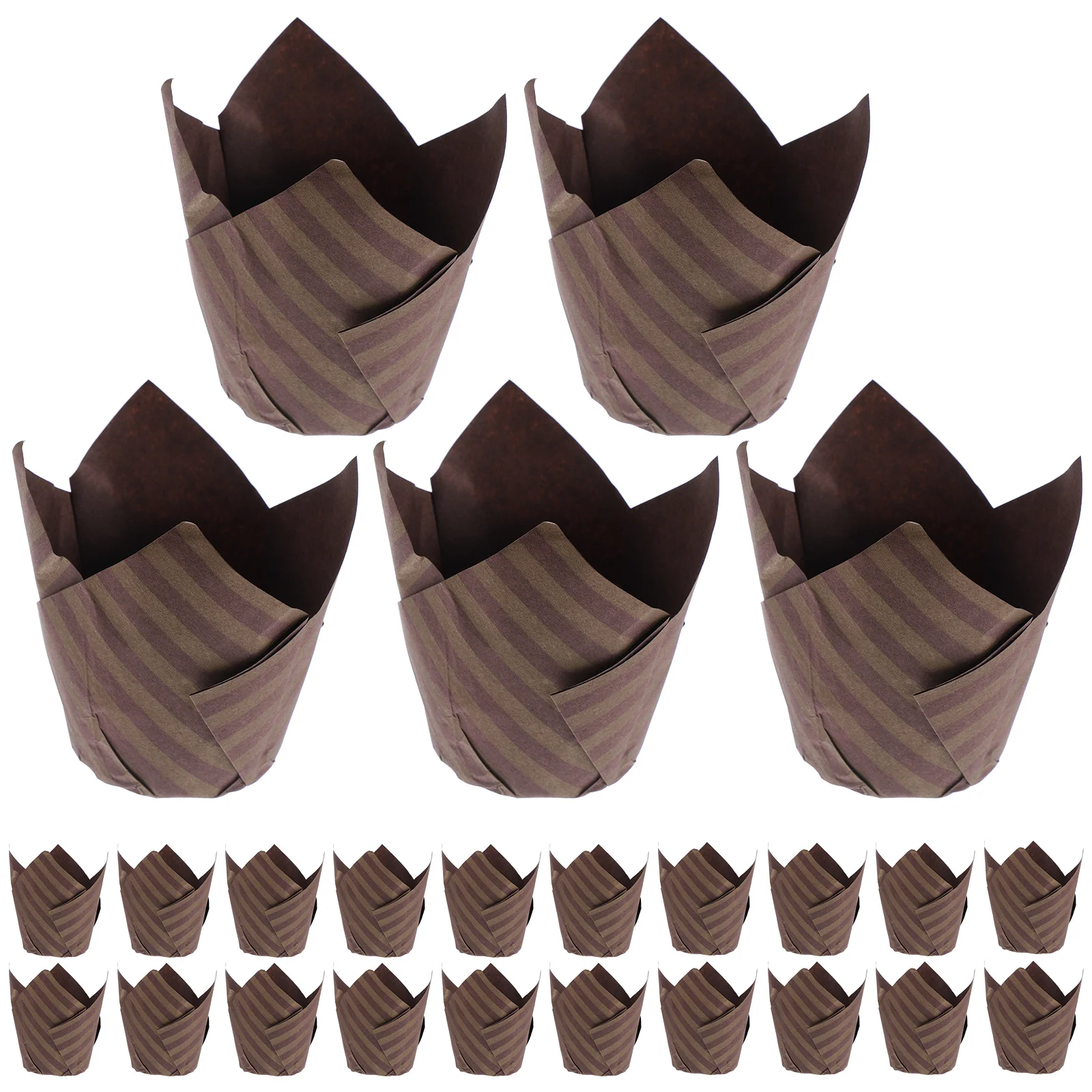 

250pcs Cake Cake Baking Liners Cups Disposable Tulip Cupcake Liners Coffee Brown Greaseproof Muffin Kitchen Bar Supplies
