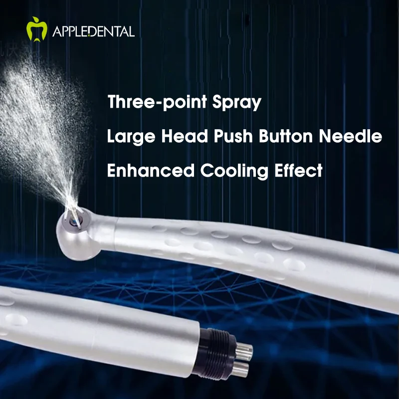 APPLEDENTAL Red-TU Three-Point Spray 4-Hole High-Speed Push Button Handpiece, Ceramic Bearings, Water & Air Cooling Super power