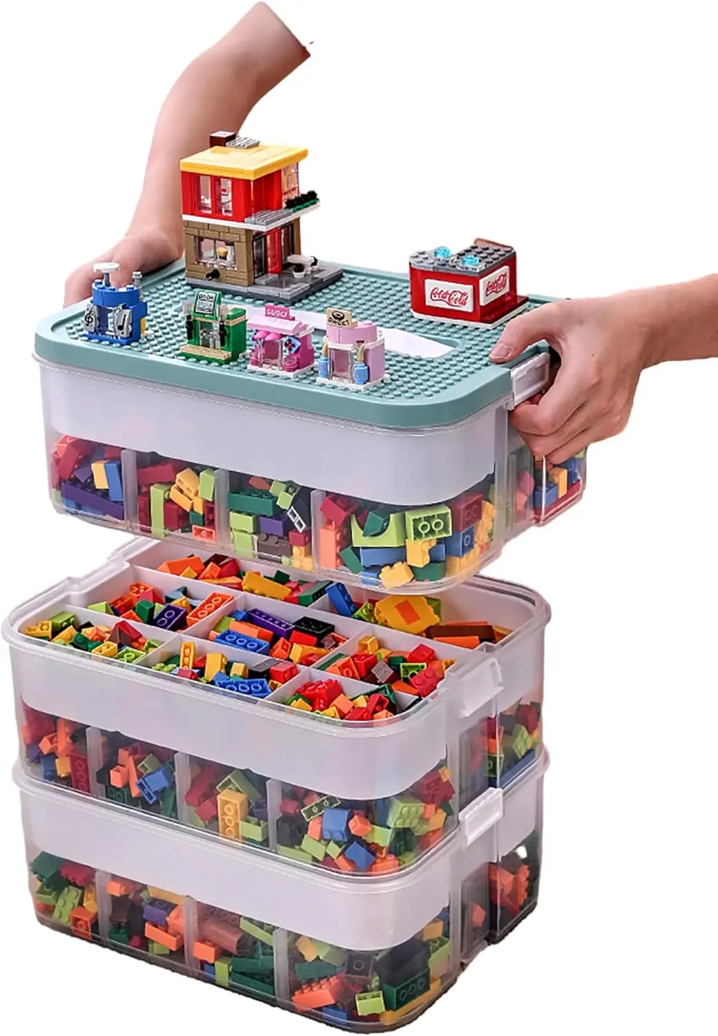 

Детский складной органайзер для игрушек Lego с регулируемыми отделениями и крышками, 3 уровня