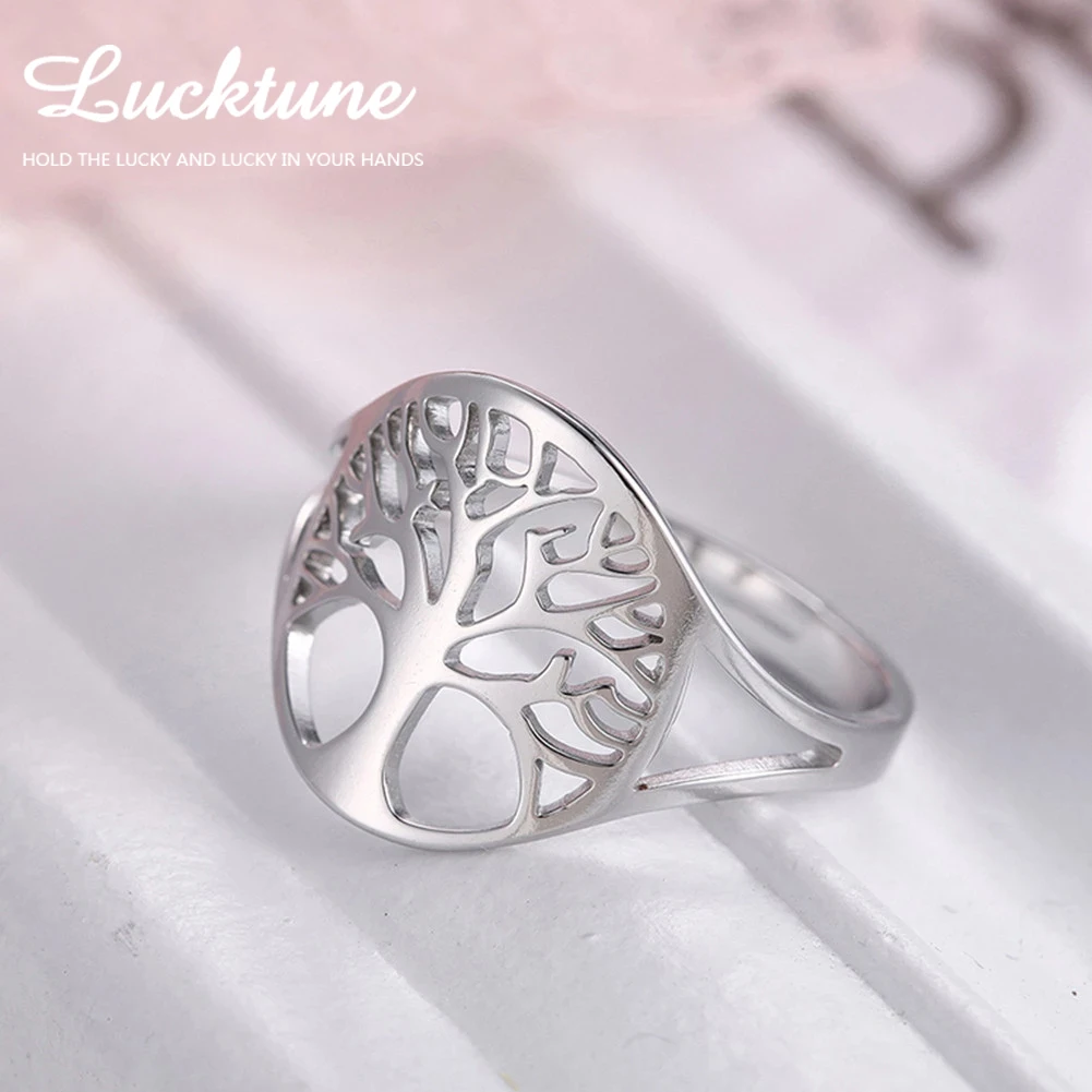 Lucktune Tree of Life Rings Stainless Steel Viking Amulet Silver Color Couple Ring for Women 2024 Vintage Jewelry Wedding Gift