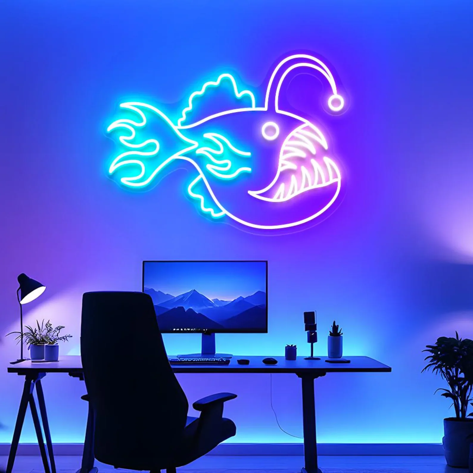Anglerfish Neon Schild, Deep Sea Fish Neon, Ozean Neonlicht, Aquarium Neon Dekor, Neon Schild für Bar, Gruselfisch Neon, Business Neon Schild