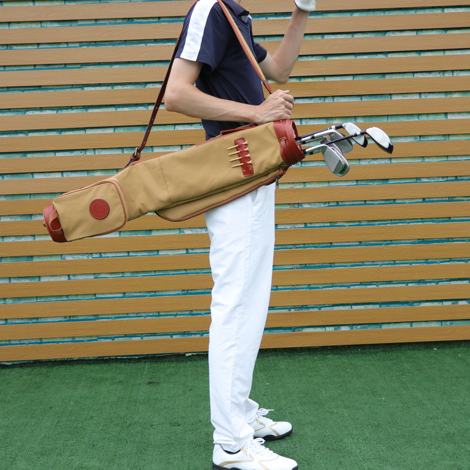 Tourbon Bolsa Golf Lona y Cuero Vintage – Caqui - imagen 5