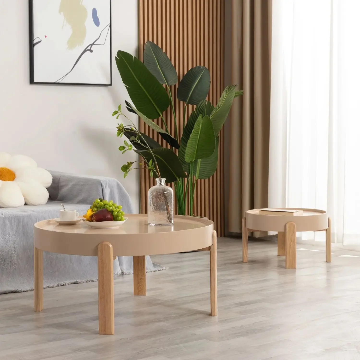 

Cream Wind Solid Wood Coffee Tables Modern Minimalist Living Room Home Nordic Log Round Tea Table Durable Mesas Home Furniture