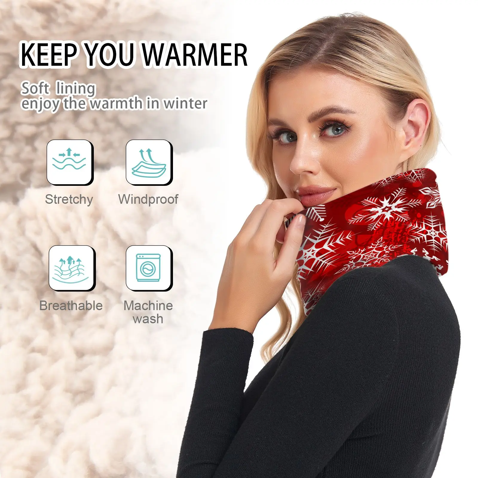 Winter Scarf Knitted Ring Neck Wraps Christmas print Women Bandana Warm Solid Collar Unisex Men Face Scarves Infinite Cashmere