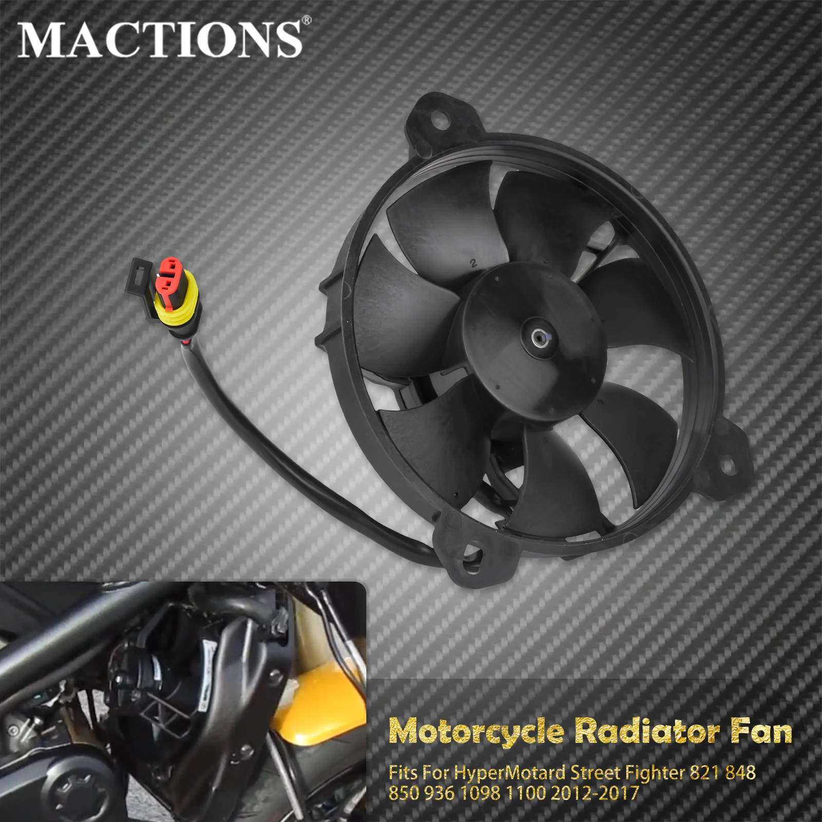 

Motorcycle Water Tank Cooling Radiator Fan Black For Hyper Motard Street Fighter 821 848 850 936 1098 1100 2012-2015 2016 2017