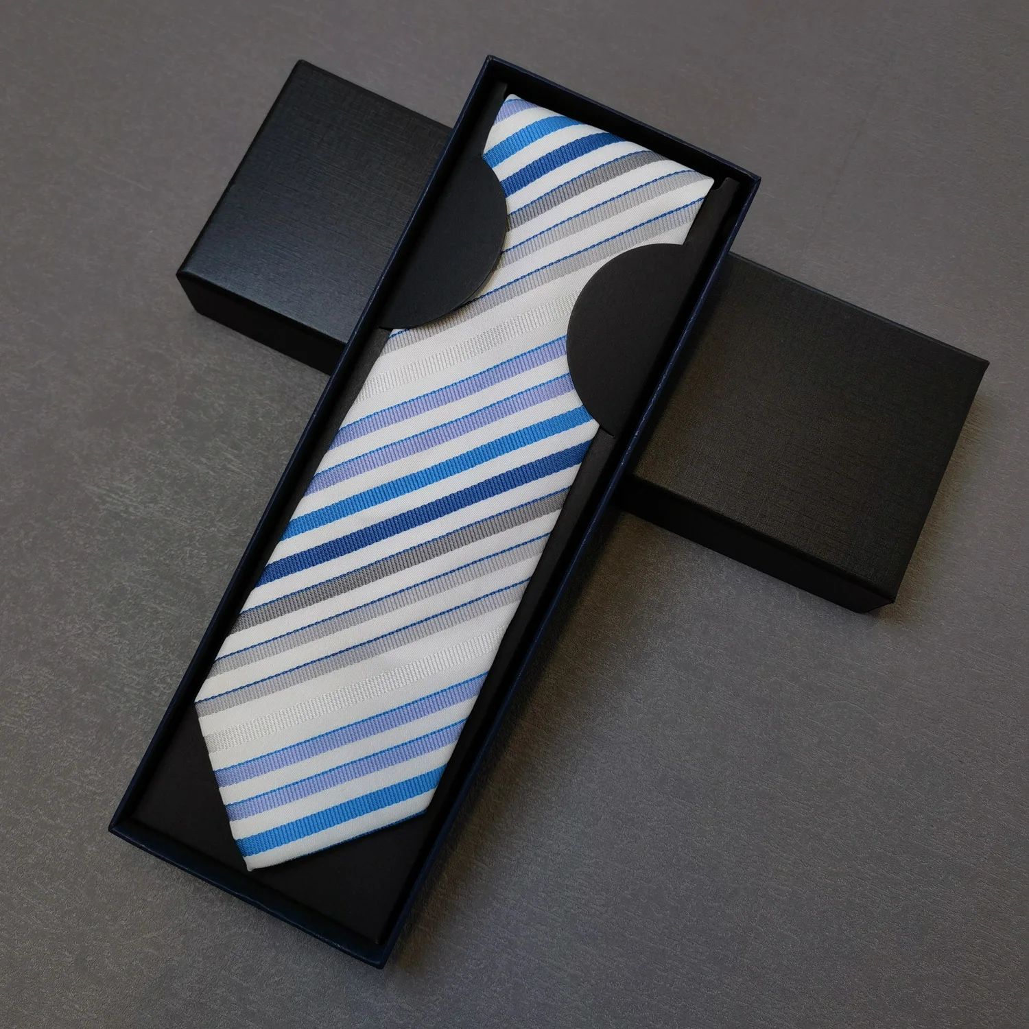 핫세일 클래식 8cm 실크 100% 타이 스트라이프 퍼플 블루 넥타이 (박스 포함) 남성 정장 액세서리 웨딩 직장 선물