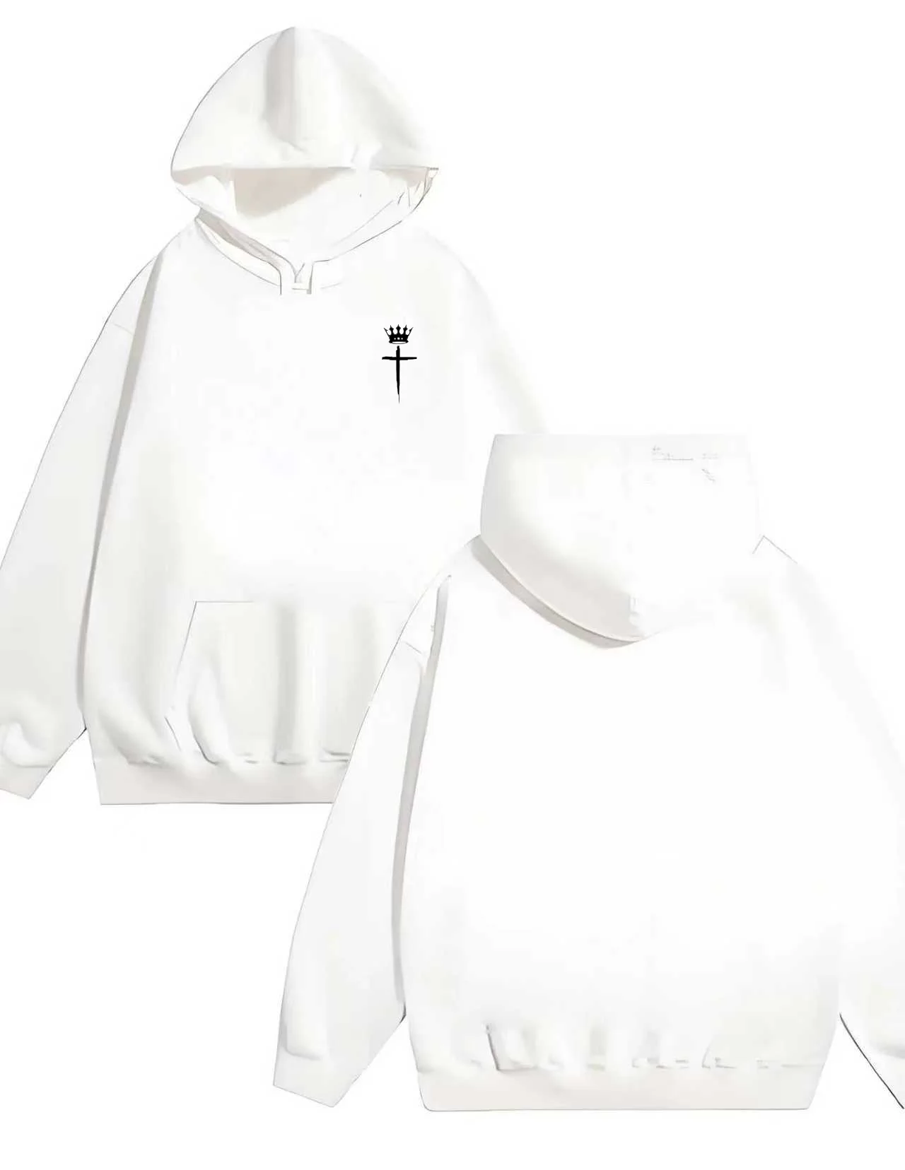 

2025 Новая минималистичная толстовка с принтом короны и креста, мужской и женский повседневный свободный пуловер, 330 г, тяжелая толстовка с капюшоном