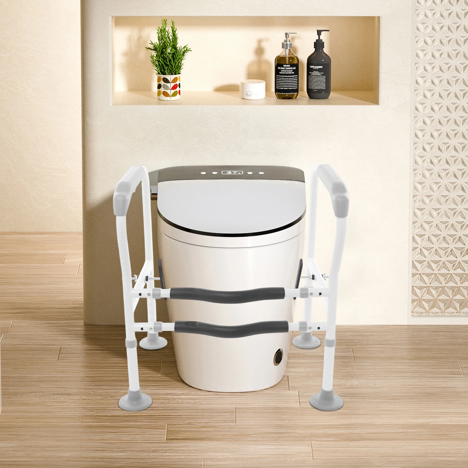 

65-78cm Adjustable Height Carbon Steel Toilet Support Frame Polyurethane Foam Toilet Safety Rail for Elderly Pregnant Disabled