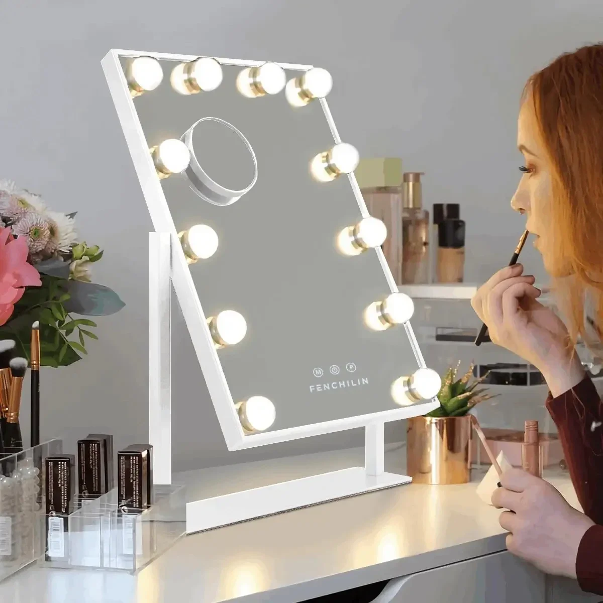 Makeup Mirror with Lights 12 Dimmable Bulbs LED Lighted 360 Rotation 3 Color Mode Smart Touch Control Mirrors