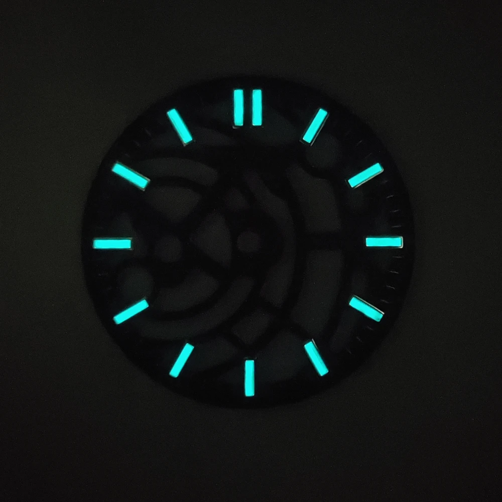 NH70 Watch Dial 28.5mm Hollow Skeleton Blue Luminous Watch Face Watch Parts Suitable For NH70/NH72 Movement