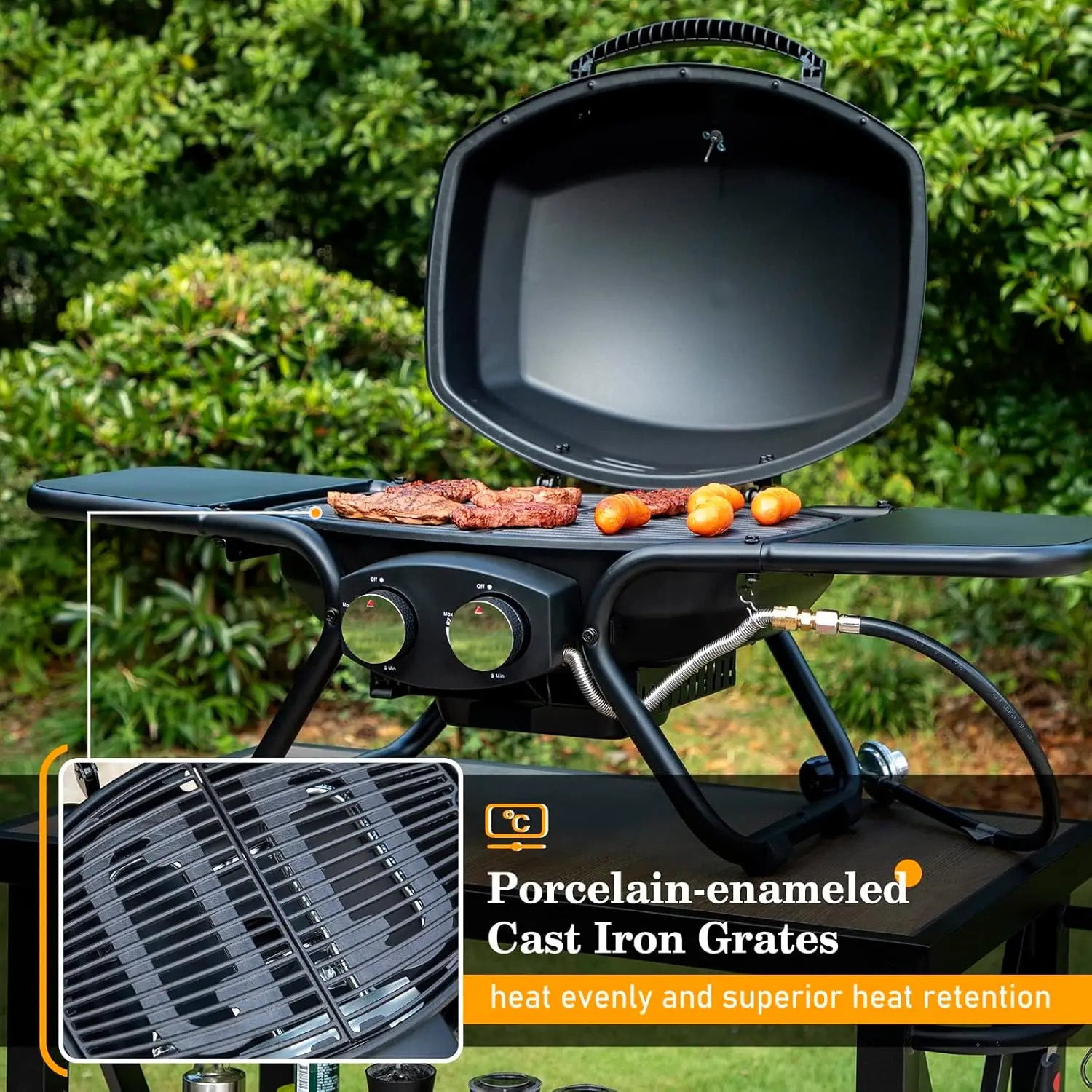 Portable Propane Gas Grill Clearance Outdoor Tabletop Small BBQ Grills for Camping, Tailgating, RV Road Trips, 2Burner 15,000BTU