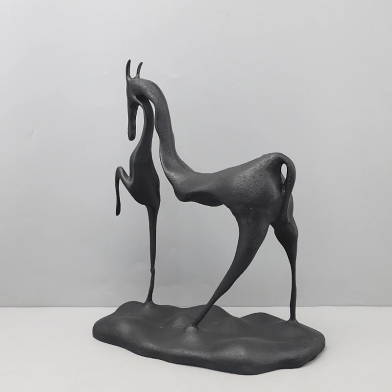 الوافدين الجدد المعادن الفن الحرف الإبداعية الحيوان الديكور سطح المكتب تمثال أسود أحمر معدن الحصان النحت #4