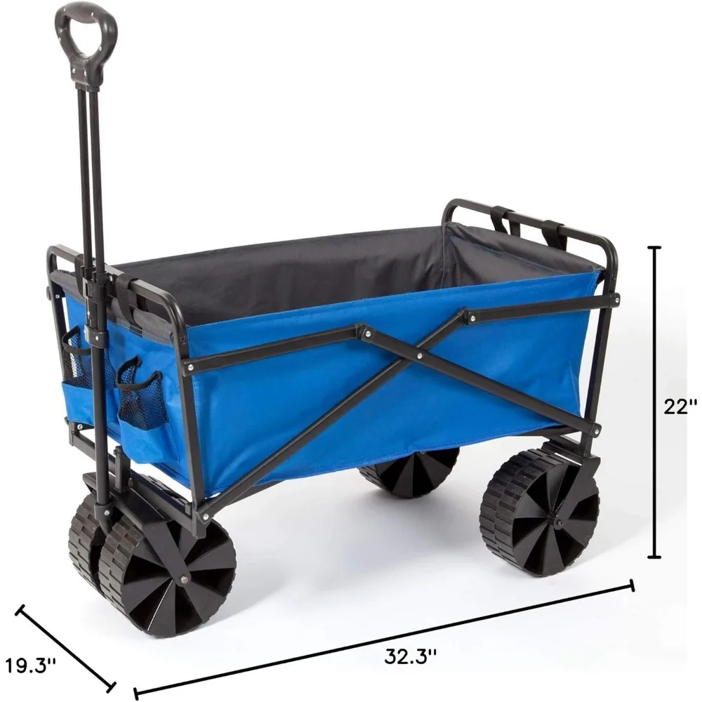 Heavy Duty 150 Pound Capacity Collapsible Folding Outdoor Utility Cart Wagon with All Terrain Plastic Tires for Portable Use