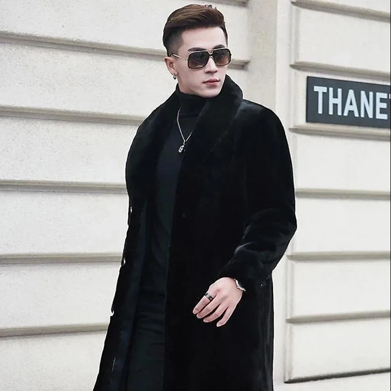 Man's Mink Coats Men Trench Overcoat Mink Fur Coat Long Fur Coat Mens Thick Warm Luxury Winter Clothes Large Size Faux Fur Coats