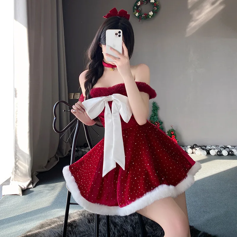 

New Christmas party most beautiful girl * Christmas night party * original big bow tube top red sparkling Pumbaa princess dress