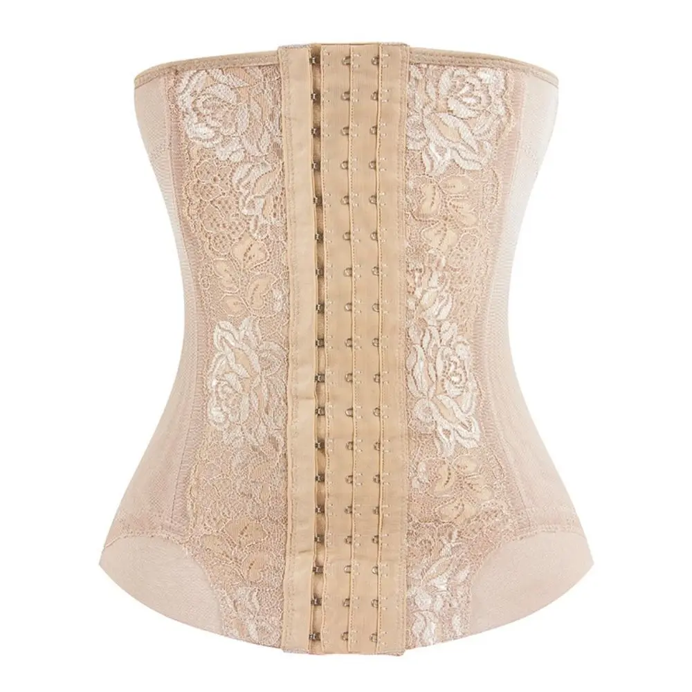 Breathable Mesh Waist Shaper Steel Boned Embroidered Design Waist Trainer High Waist Hook Closure Body Shaper Belly Tightening