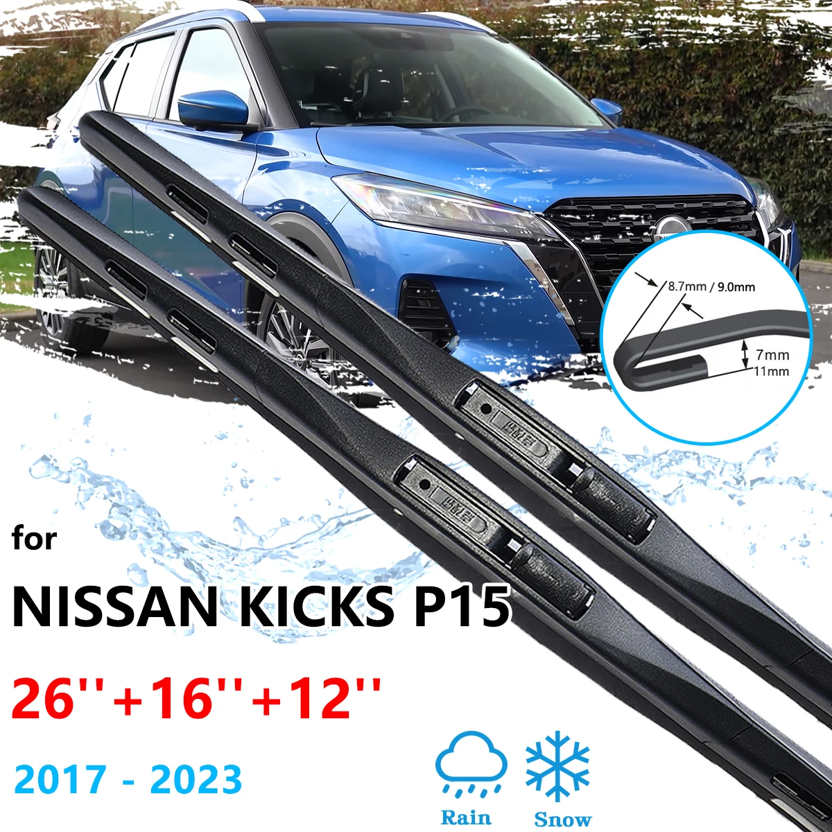 Car Wiper For Nissan Kicks P15 2017~2023 Front Rear Blades Set Kit Brushes Window Windshield Windscreen U J Hook Car Accessories