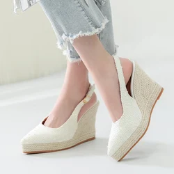 Summer Platform Shoes Women High Heels Fashion Ladies Pumps Elegant Woman Wedges Shoes Black Pointed toe Plus Size 42 A4268