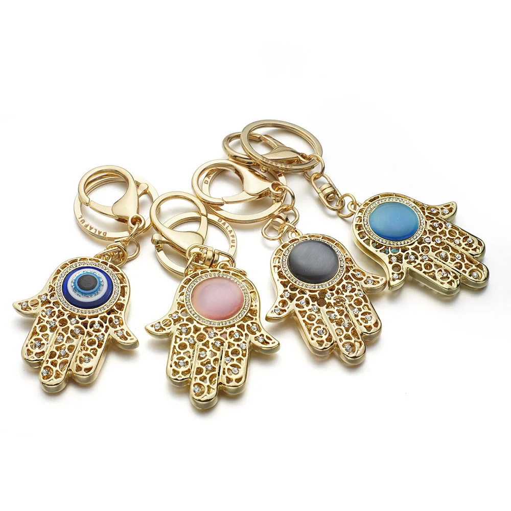 Chic Lucky Hamsa Fatima Hand Eyes Keychains Charm Amulet Purse Bag Buckle Pendant For Car Keyrings keychains holder women K236