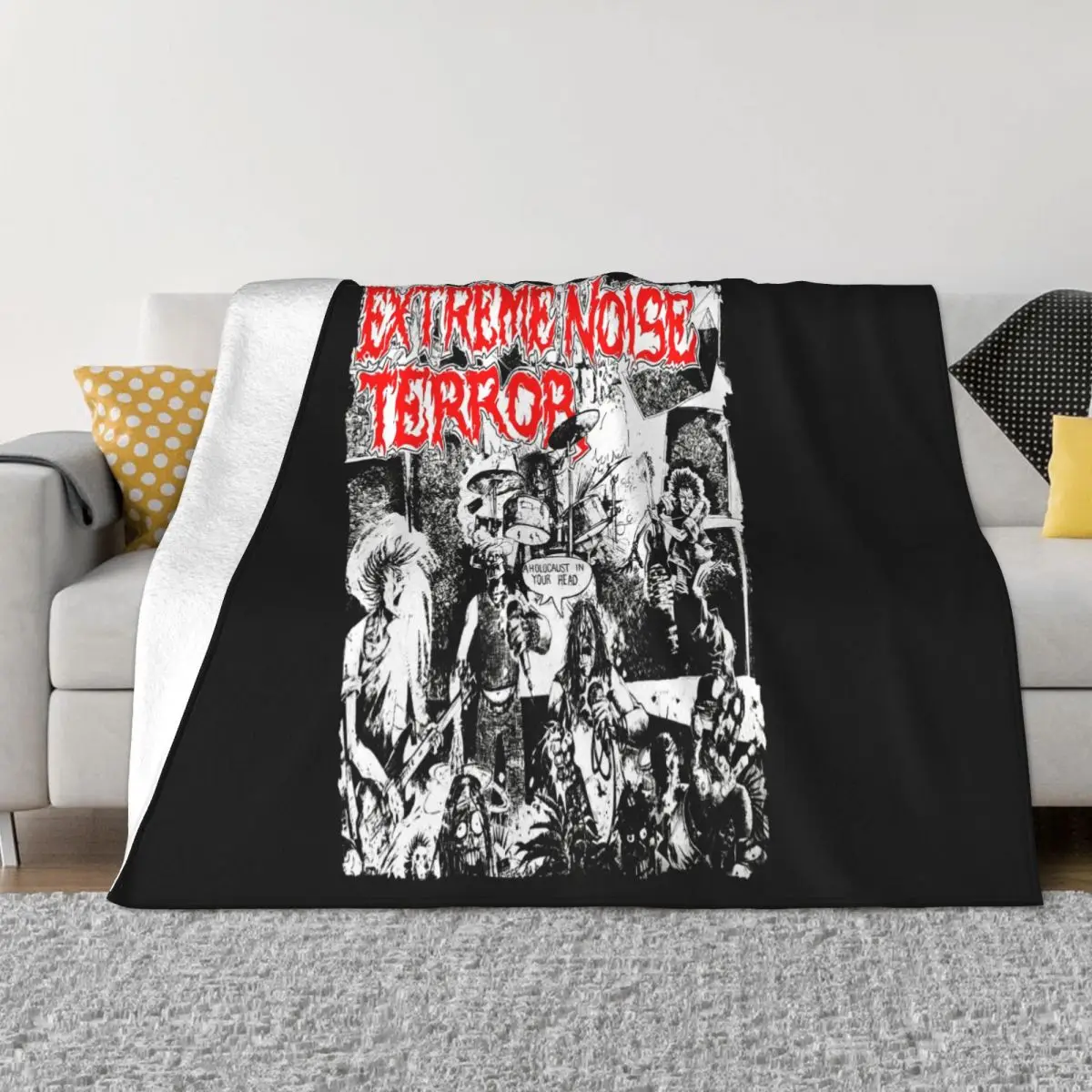 Extreme Noise Terror Holocaust Band Logo New Official Mens Black Size L Throw Blanket