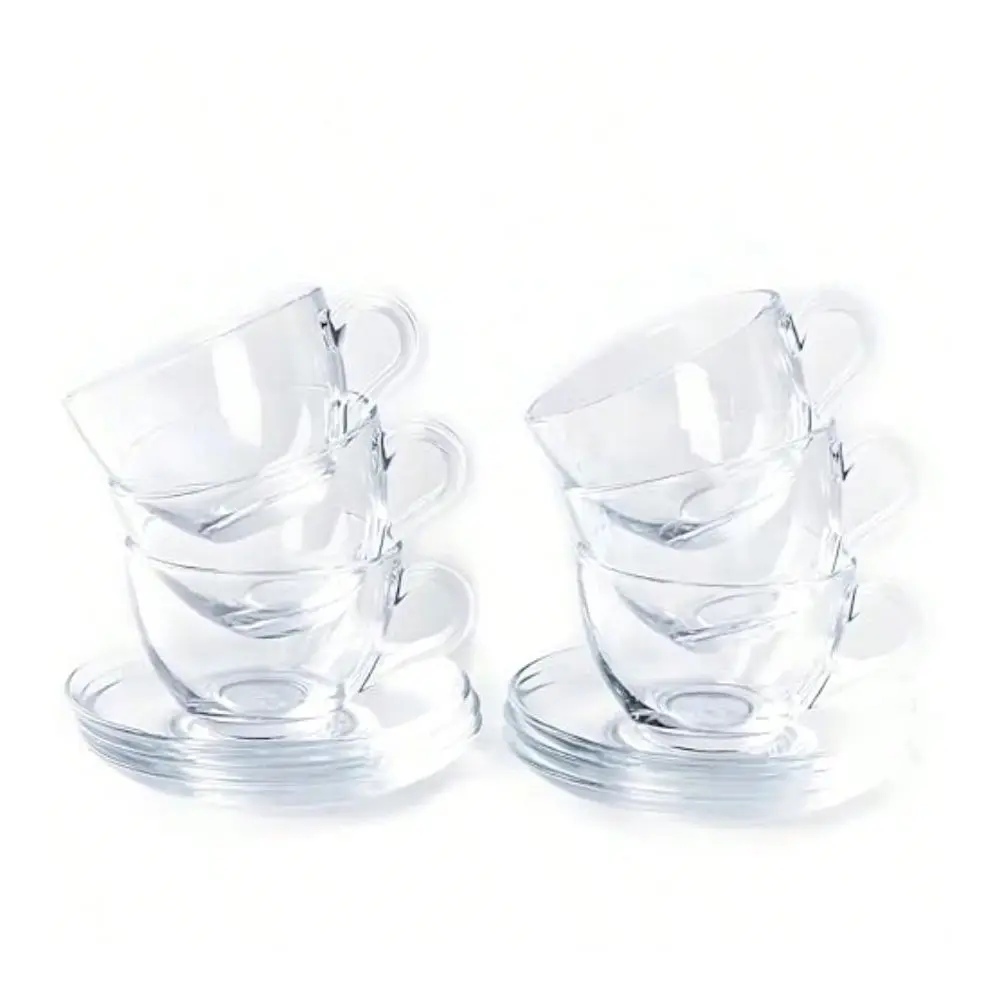 

Pack 7Ounce Glass Tea Cups And Saucers Sets Glass Coffee Mugs