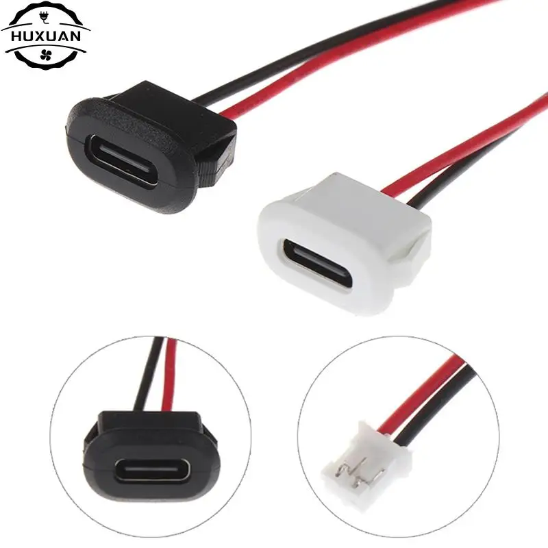 1pc 2 Pin USB-C Type Waterproof USB Connector Direct Compression Female Base Female Socket Charging Interface With Welding Wire