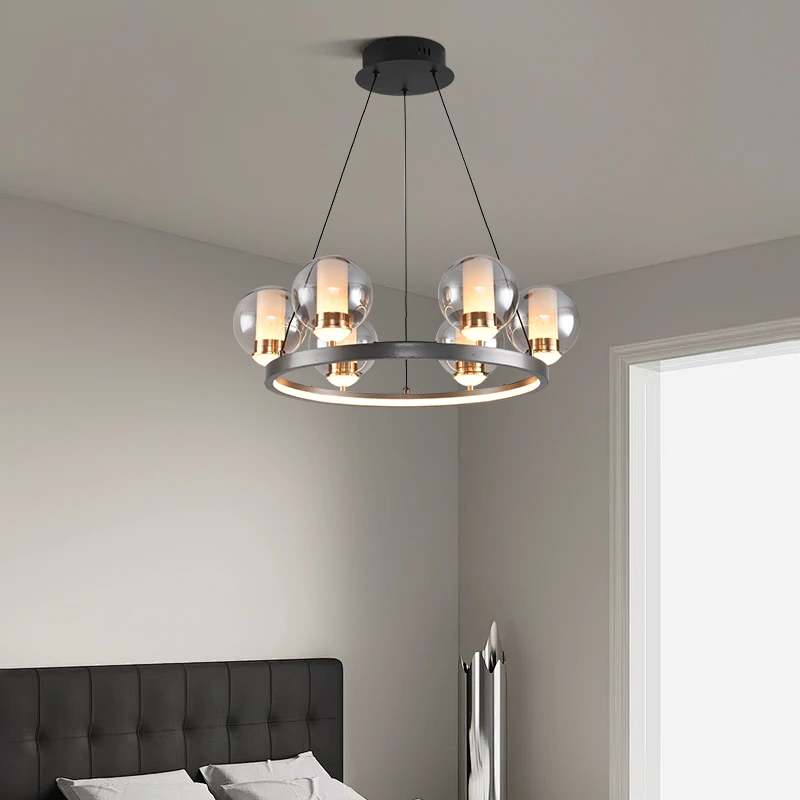 

Modern Black Iron Art LED Pendant Light for Living Room Bedroom Round Ceiling Chandelier Model Room Decorative Lighting Fixtures