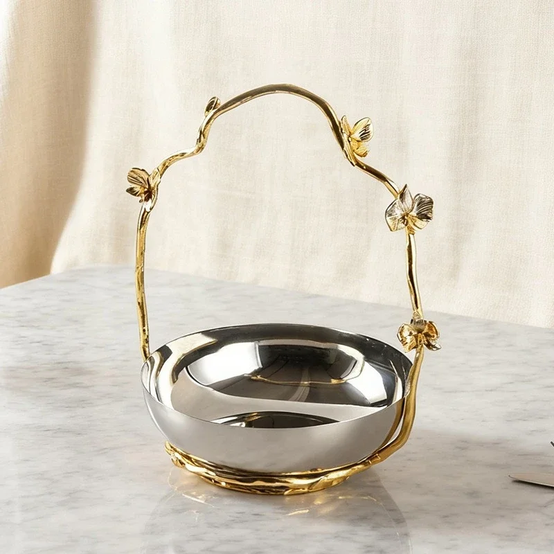 Metal Stainless Steel Tray Three-dimensional Butterfly Handle Desktop Storage Container Silver Fruit Bowl Jewelry Dish